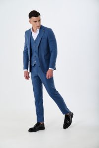 Блакитний фактурний костюм-трійка з вовною be Gentleman 5