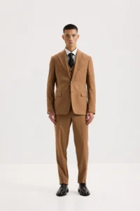 Чоловічий костюм-трійка з вовною теракотовий фактурний be Gentleman 5