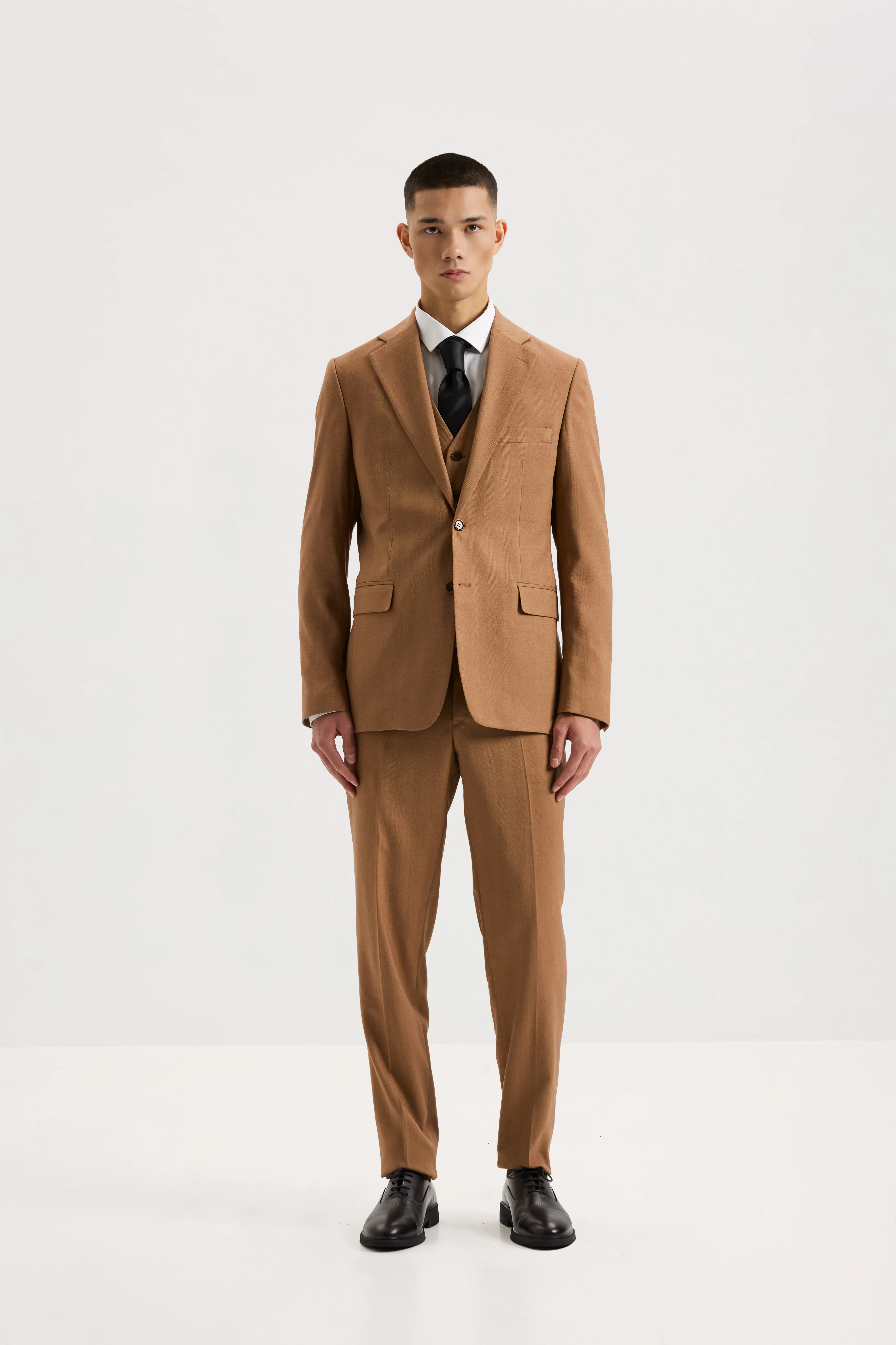 Чоловічий костюм-трійка з вовною теракотовий фактурний