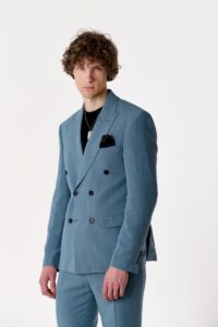 Чоловічий двобортний костюм лляний блакитний be Gentleman 5