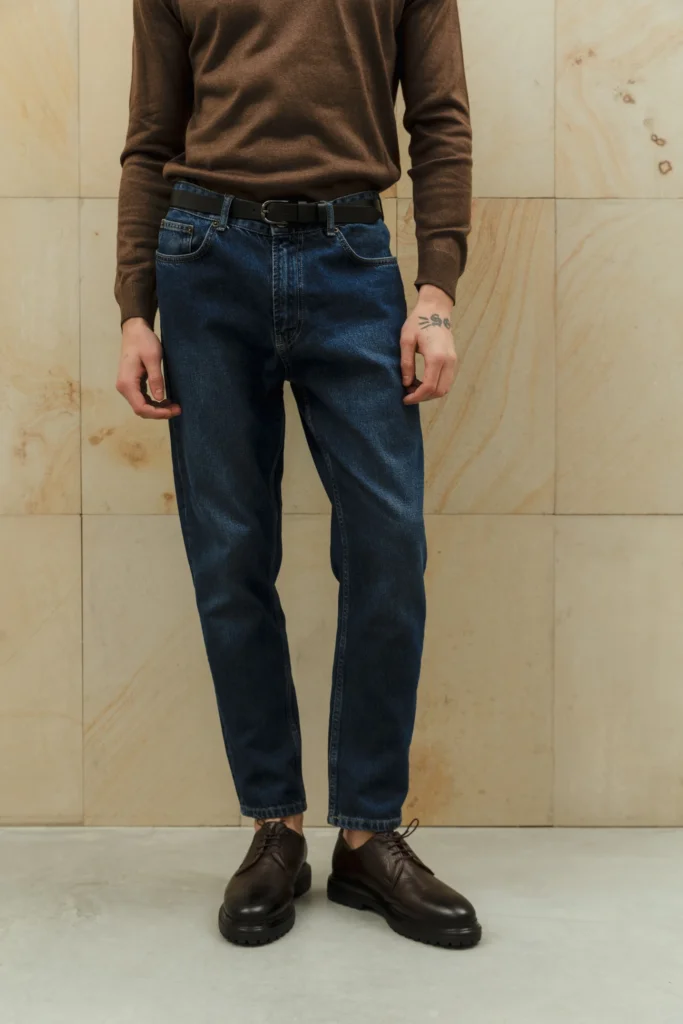 Індиго завужені до низу джинси з вареним ефектом be Gentleman 2