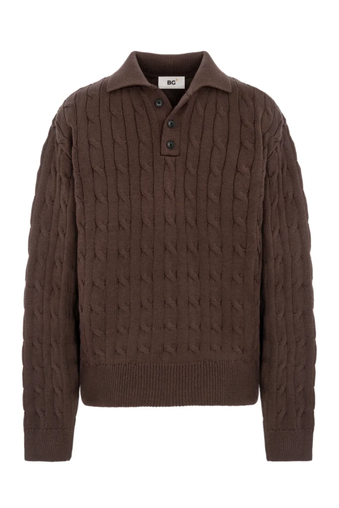 Chocolate cotton sweater with polo collar be Gentleman 2