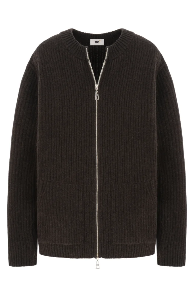 Dark brown wool cardigan with a zipper be Gentleman 2