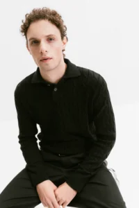 Black cotton sweater with polo collar be Gentleman 5