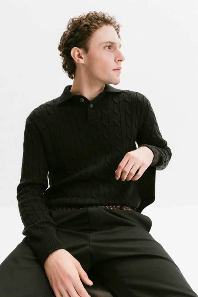 Black cotton sweater with polo collar be Gentleman 2