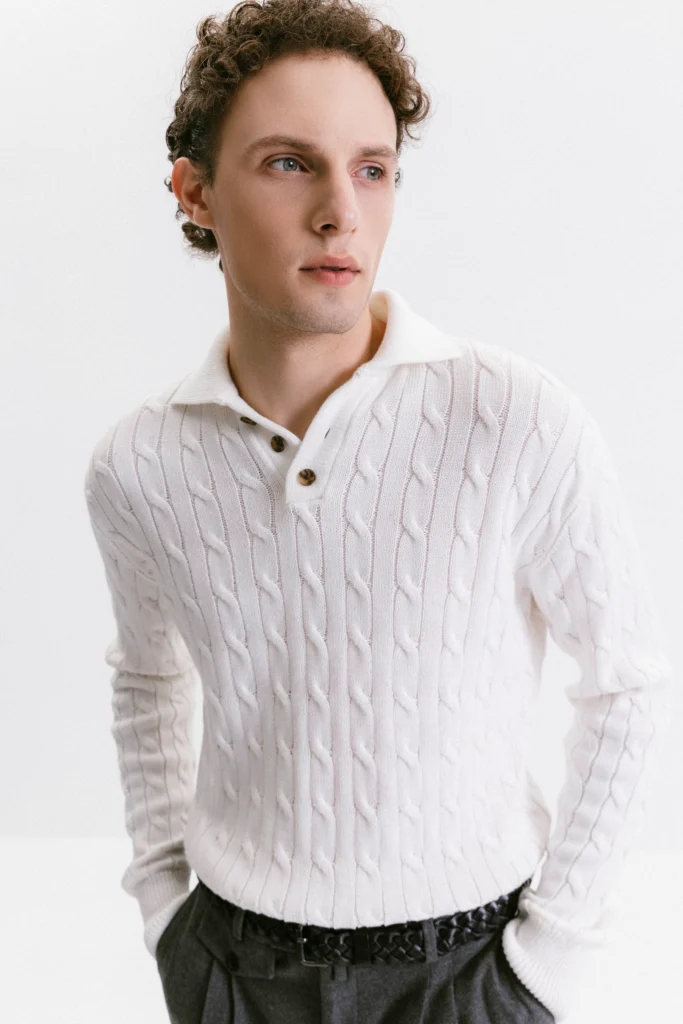 Milk cotton sweater with polo collar be Gentleman 2