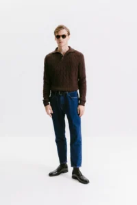 Chocolate cotton sweater with polo collar be Gentleman 5