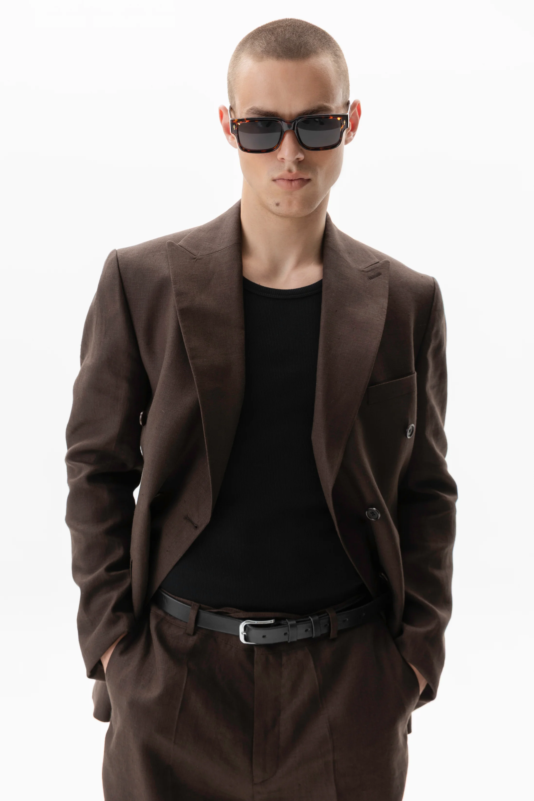 be Gentleman Піджак двобортний лляний коричневий