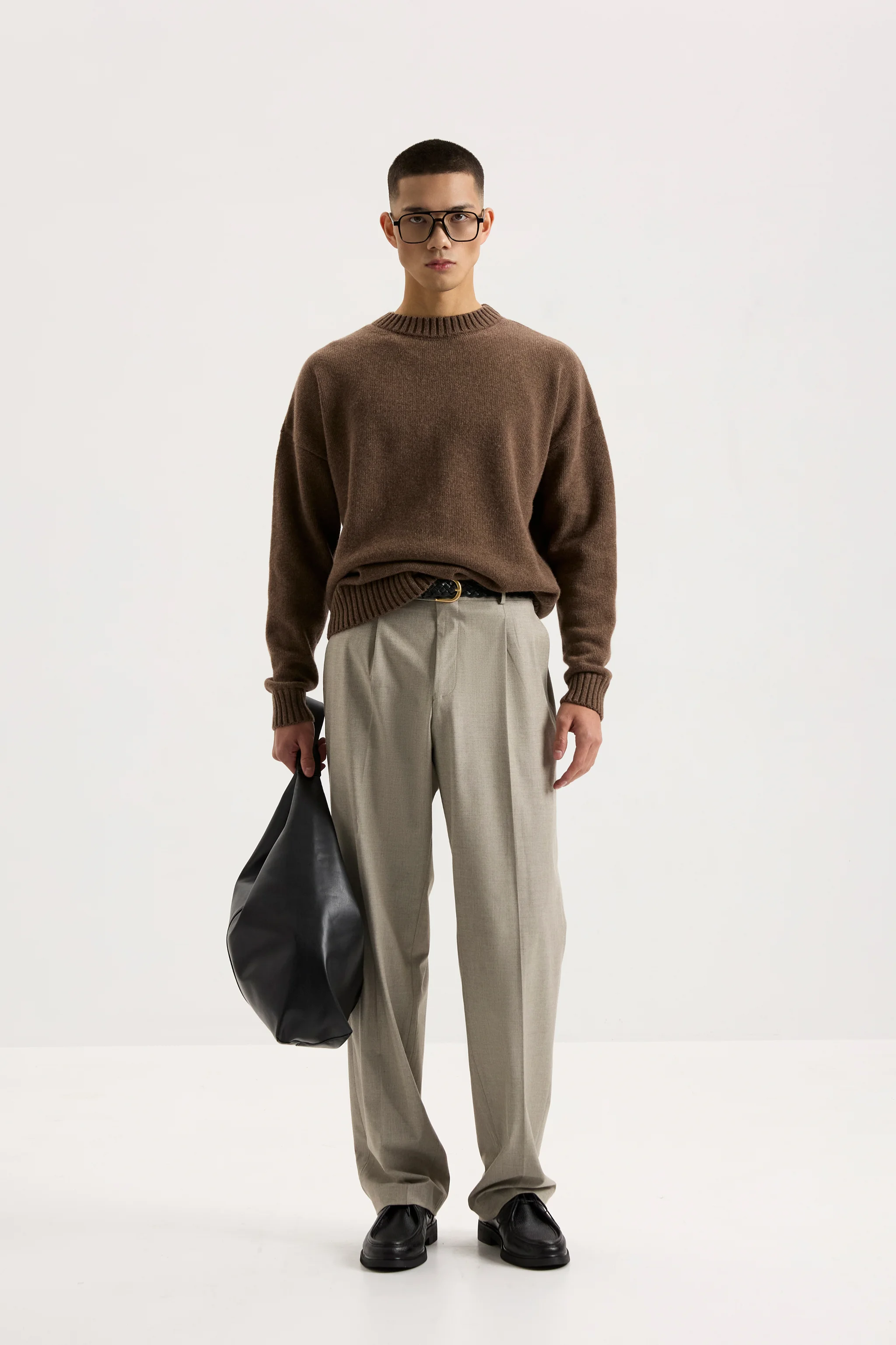 be Gentleman Трикотажний светр із круглим вирізом мокко