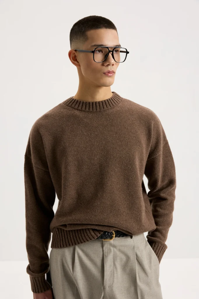 Трикотажний светр із круглим вирізом мокко be Gentleman 2