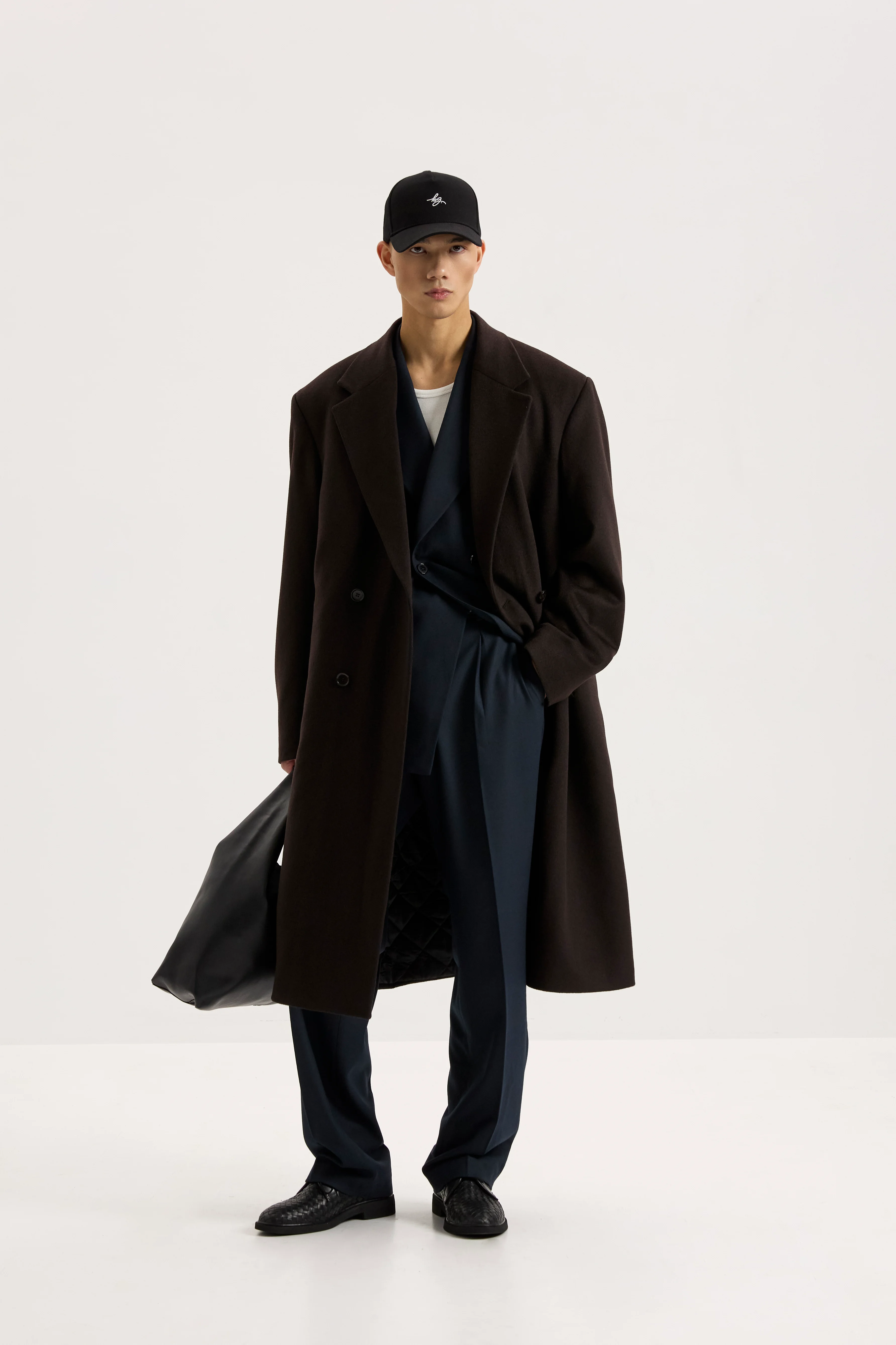 be Gentleman Пальто з вовною вільного крою коричневе