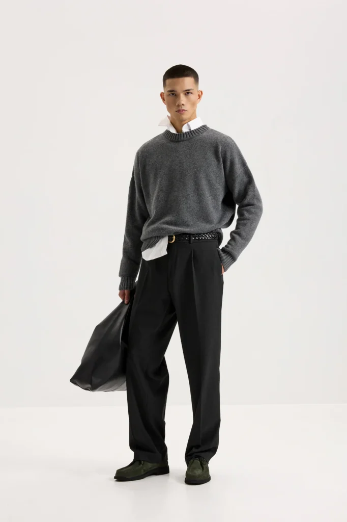 Трикотажний светр із круглим вирізом сірий be Gentleman 2