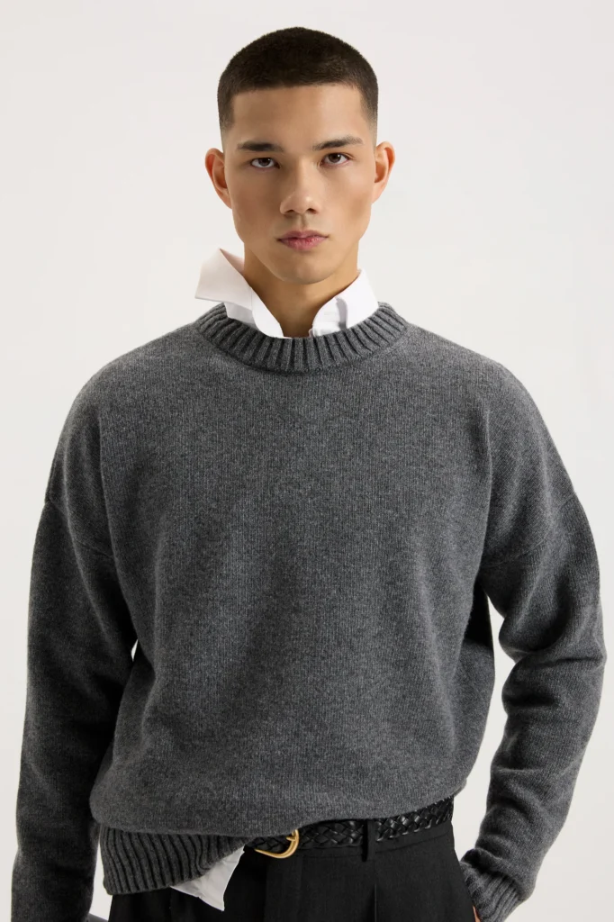 Трикотажний светр із круглим вирізом сірий be Gentleman 2