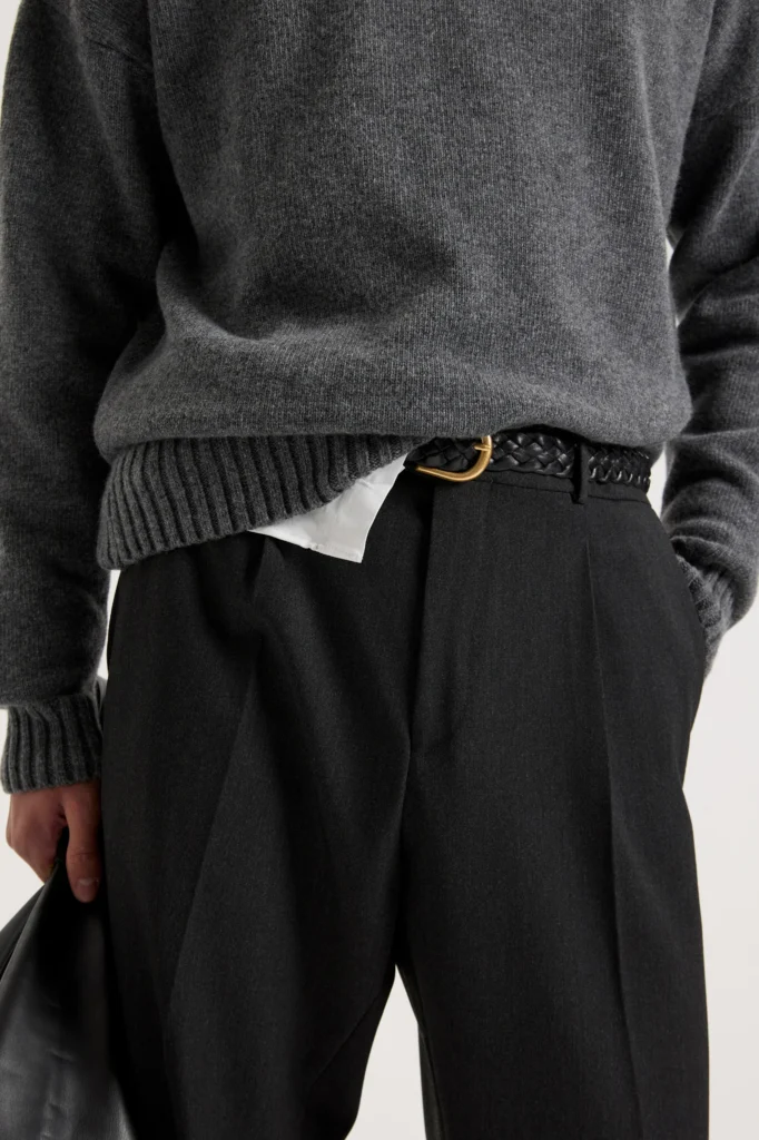 Штани вільного крою на основі вовни із защипами сірі be Gentleman 2
