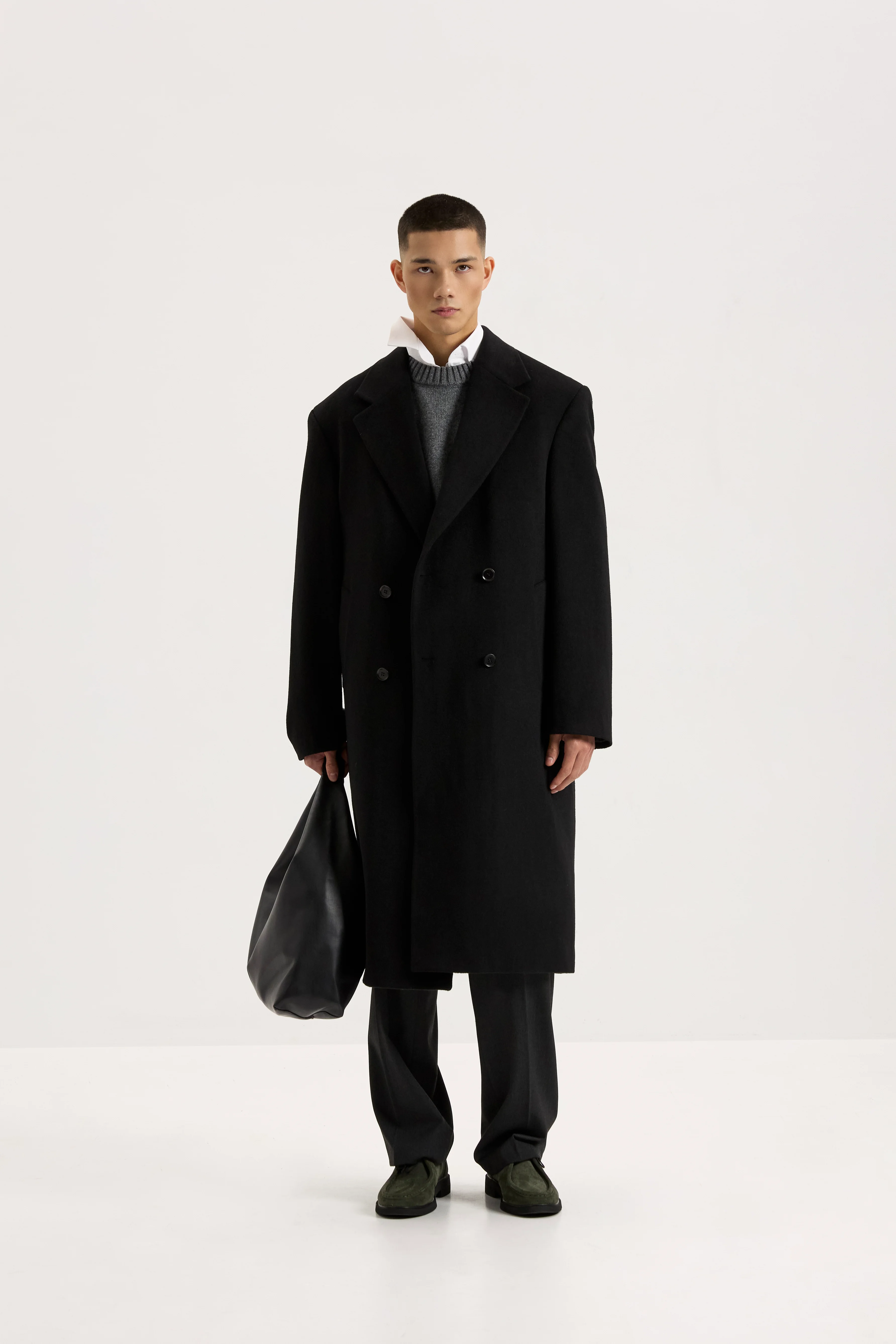 be Gentleman Пальто з вовною вільного крою чорне