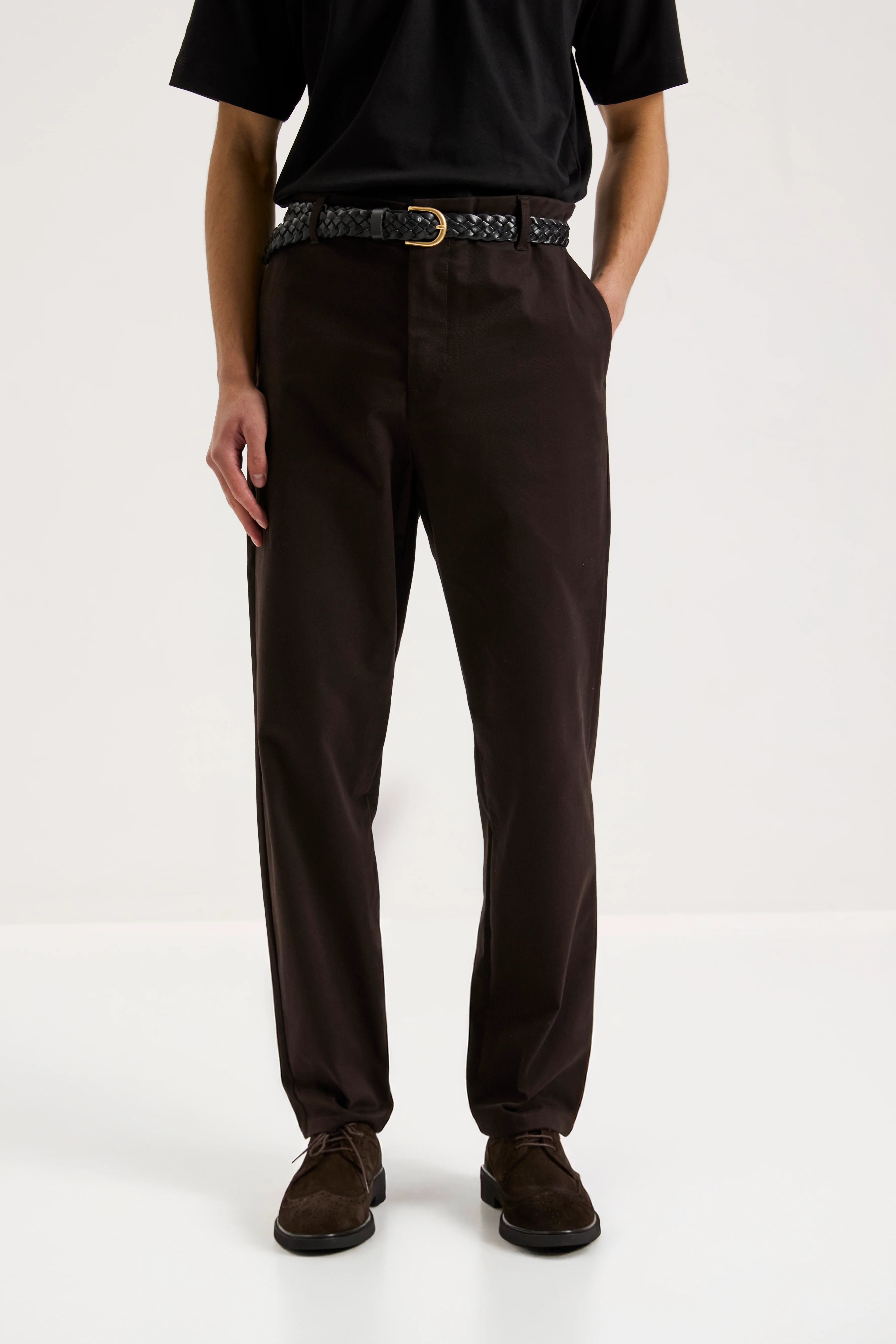 be Gentleman Штани-чіноси прямого крою коричневі