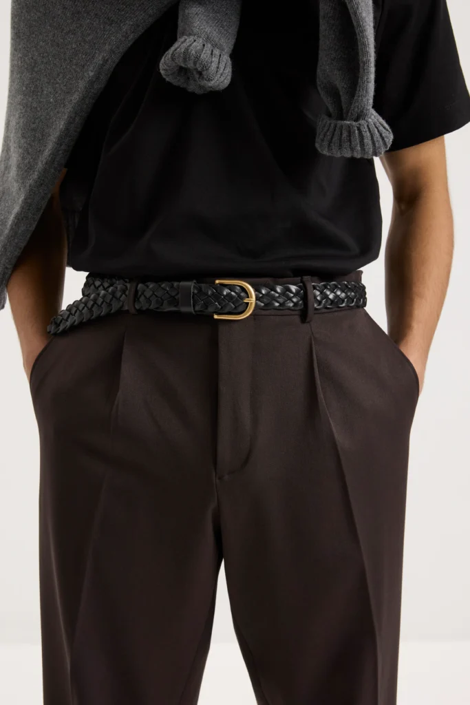 Штани вільного крою на основі вовни із защипами шоколадні be Gentleman 2