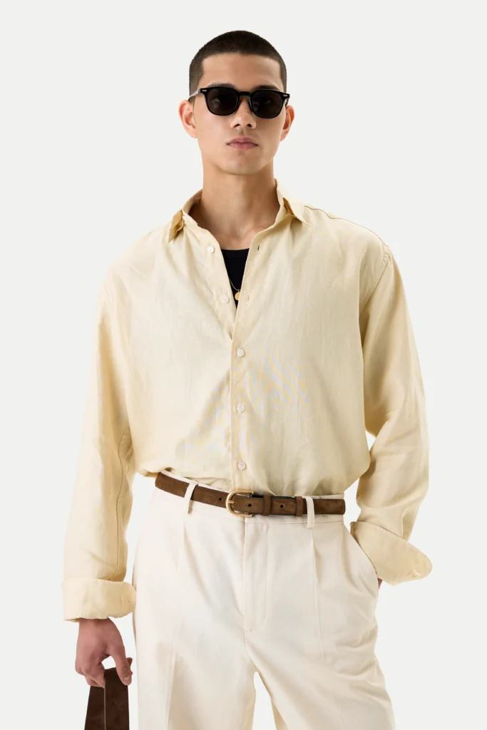 Сорочка блідо-жовта зі 100%-го італійського льону be Gentleman 2