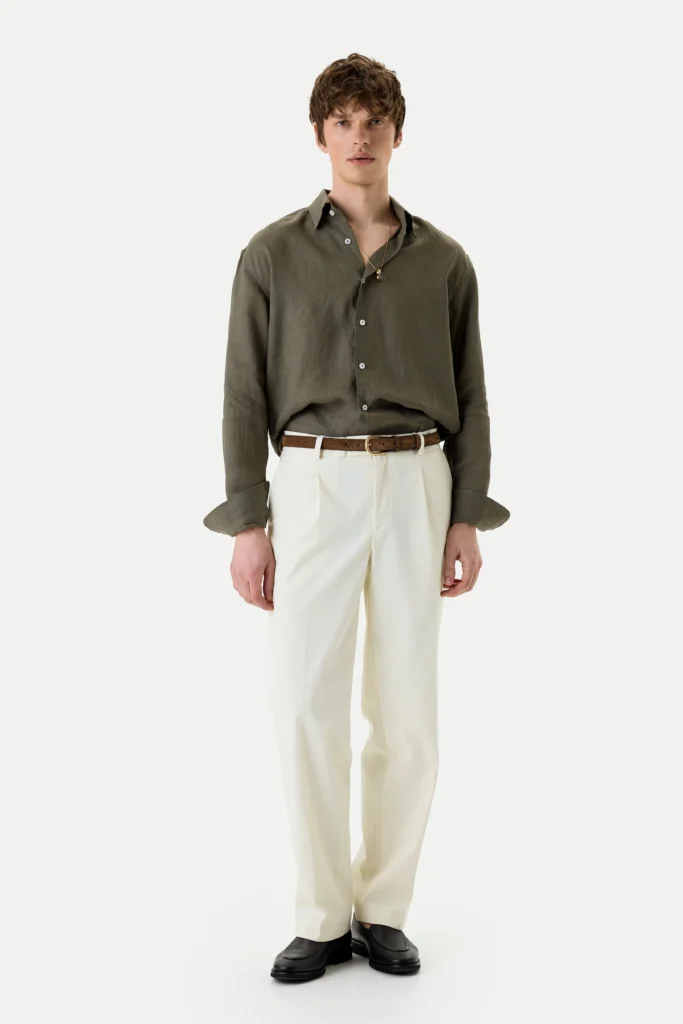 Штани вільного крою на основі бавовни із защипами білі be Gentleman 2