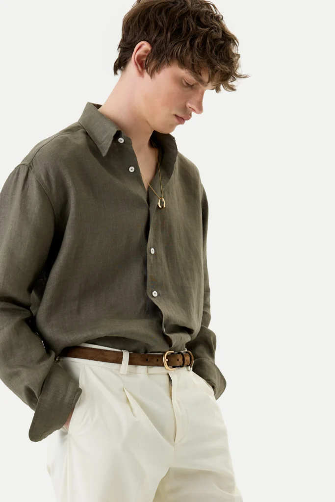 Сорочка оливкова зі 100%-го італійського льону be Gentleman 2