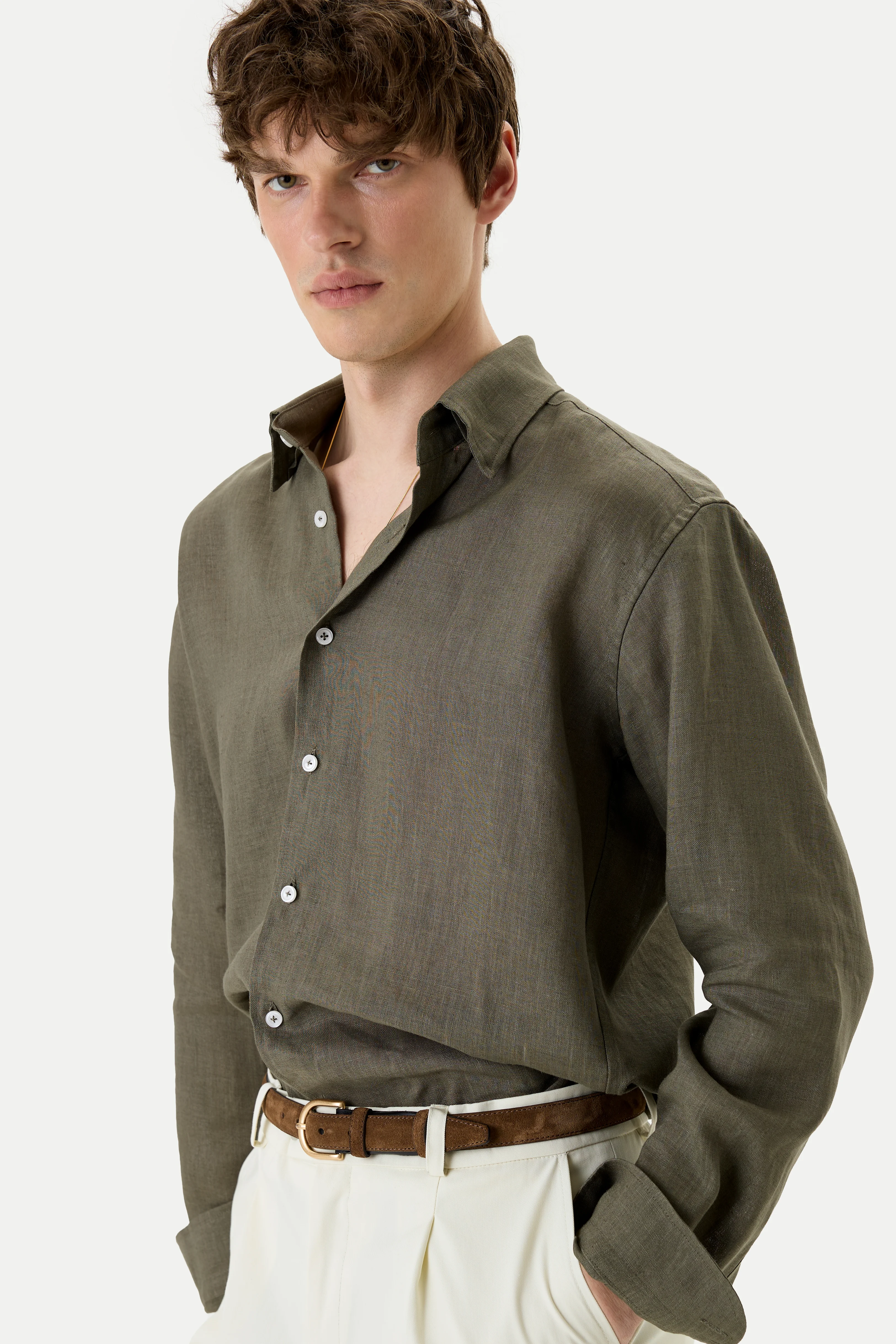 be Gentleman Сорочка оливкова зі 100%-го італійського льону