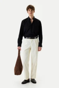 Штани вільного крою на основі бавовни із защипами білі be Gentleman 5