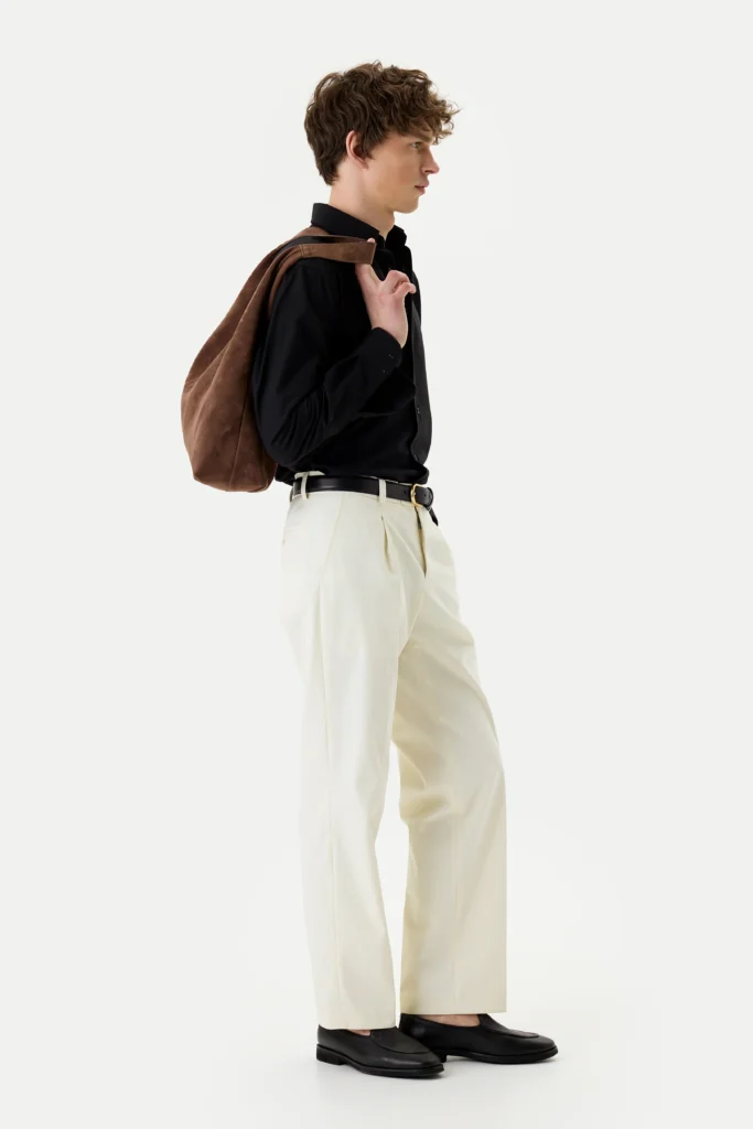 Штани вільного крою на основі бавовни із защипами білі be Gentleman 2