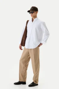 Штани вільного крою лляні із защипами бежеві be Gentleman 5